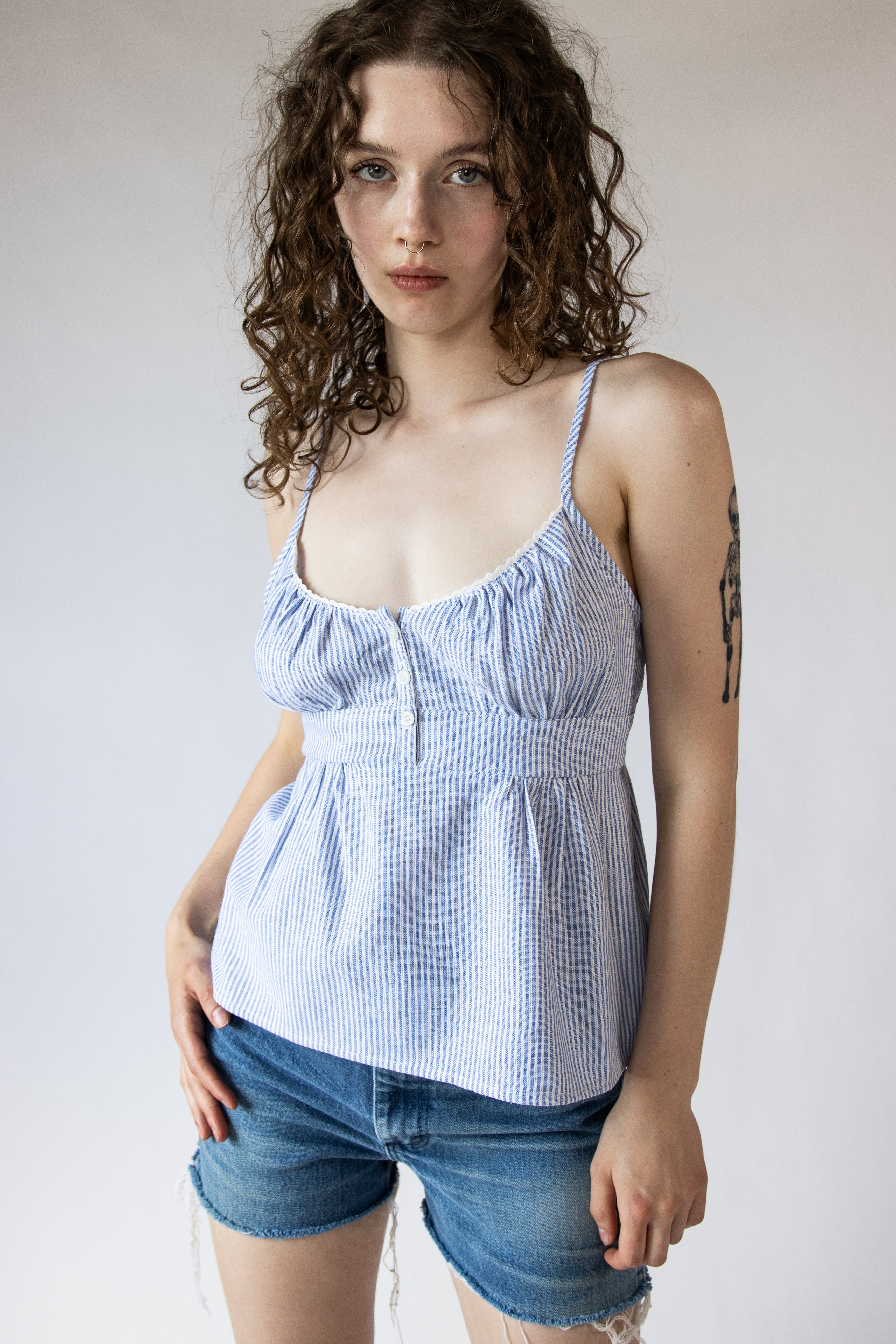 Striped Linen Blend Babydoll Tank Top