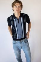 Striped Quarter Zip Knit Polo
