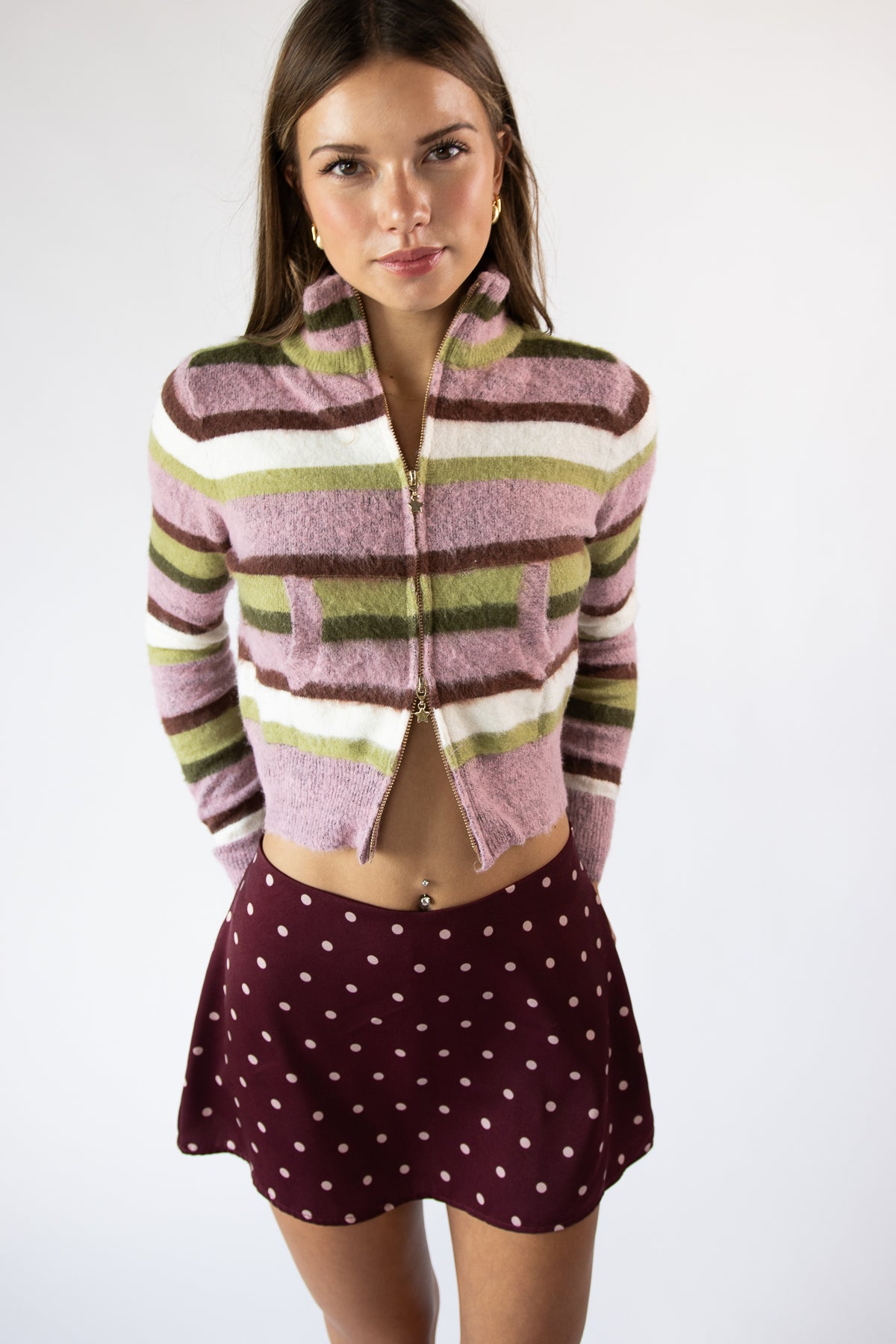 Striped Star Zip Sweater