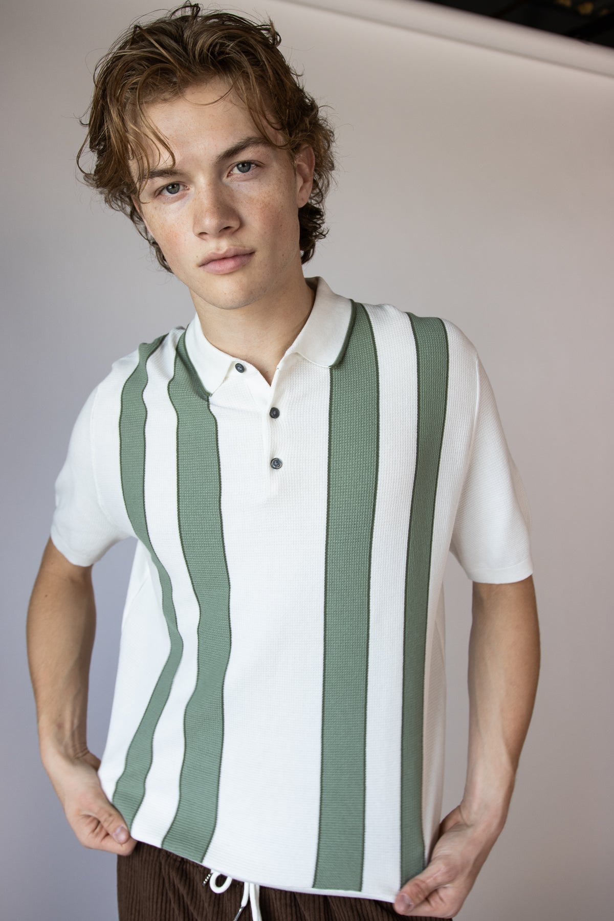 Striped Waffle Knit Polo