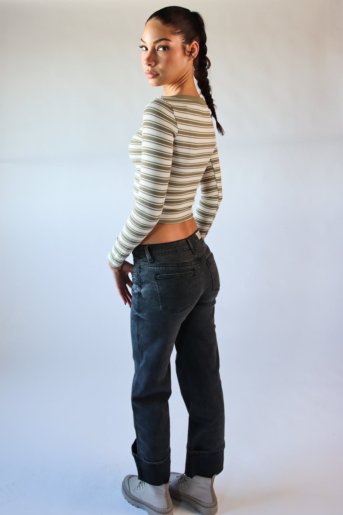 Striped Boat Neck Long Sleeve Top