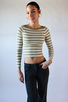 Striped Boat Neck Long Sleeve Top