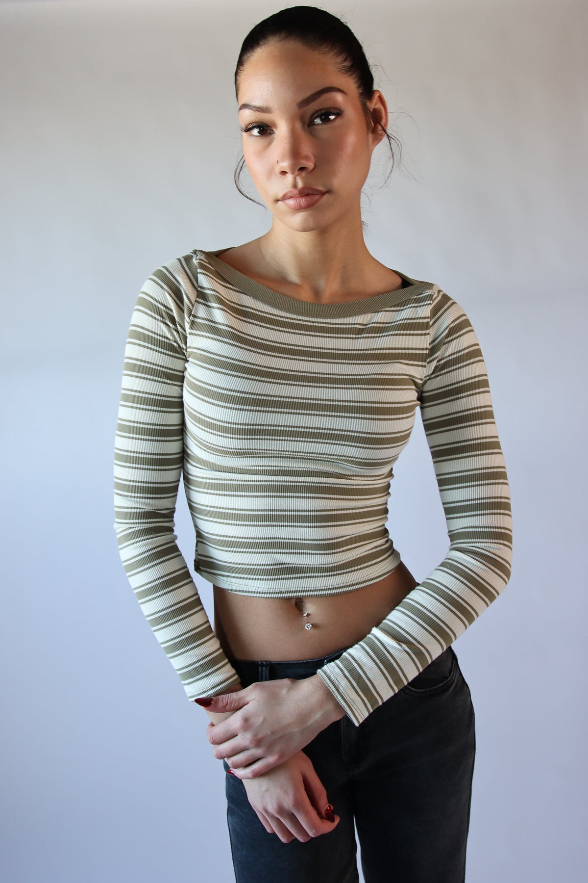 Striped Boat Neck Long Sleeve Top