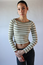 Striped Boat Neck Long Sleeve Top