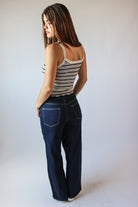 Striped Ribbed Lace Trim Tank Top