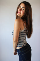 Striped Ribbed Lace Trim Tank Top