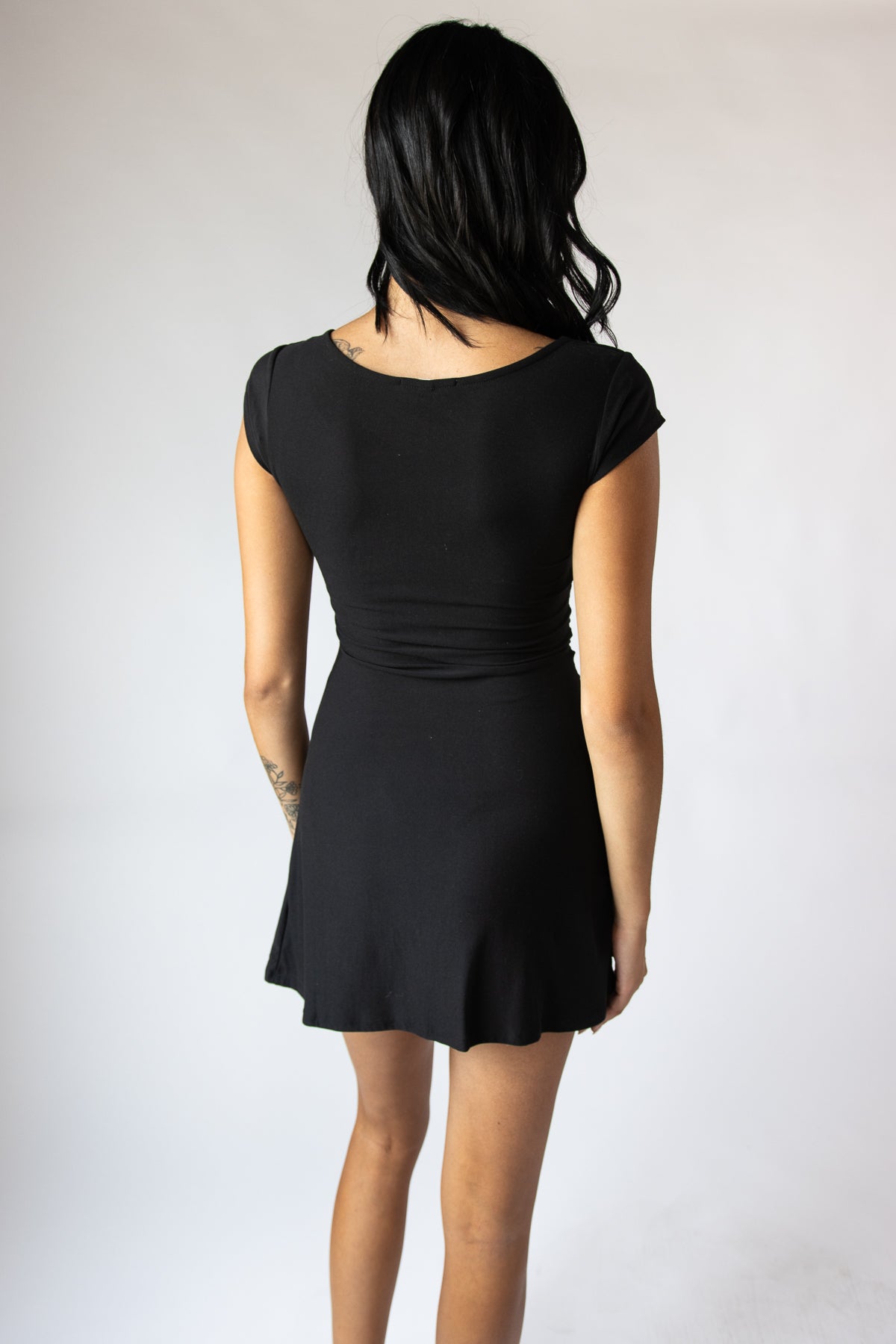Studded Ruched V Neck Mini Dress