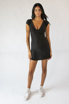 Studded Ruched V Neck Mini Dress
