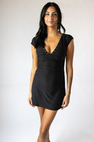 Studded Ruched V Neck Mini Dress