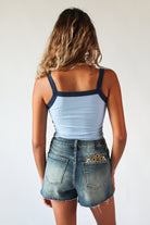 Embroidered Flowers Cut Off Denim Shorts