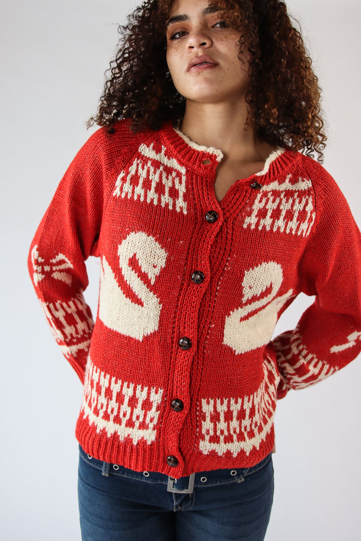 Swan Fair Isle Cardigan Red
