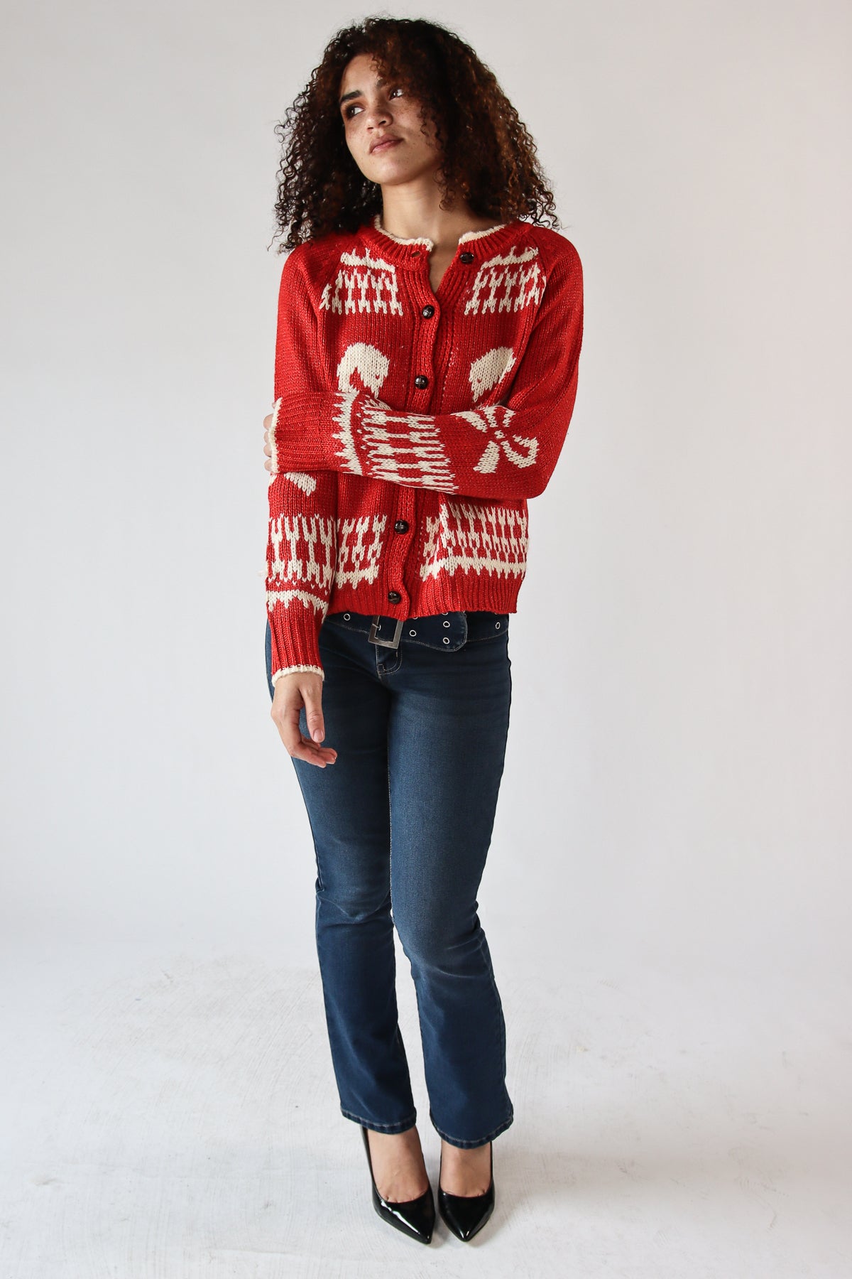Swan Fair Isle Cardigan Red
