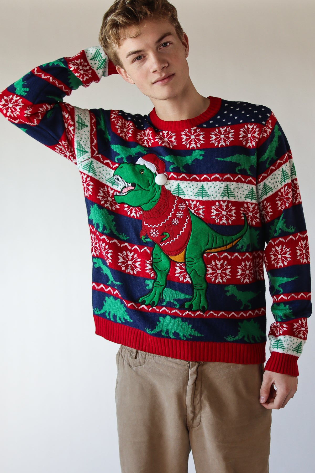 Christmas Sweater On A T-Rex Sweater