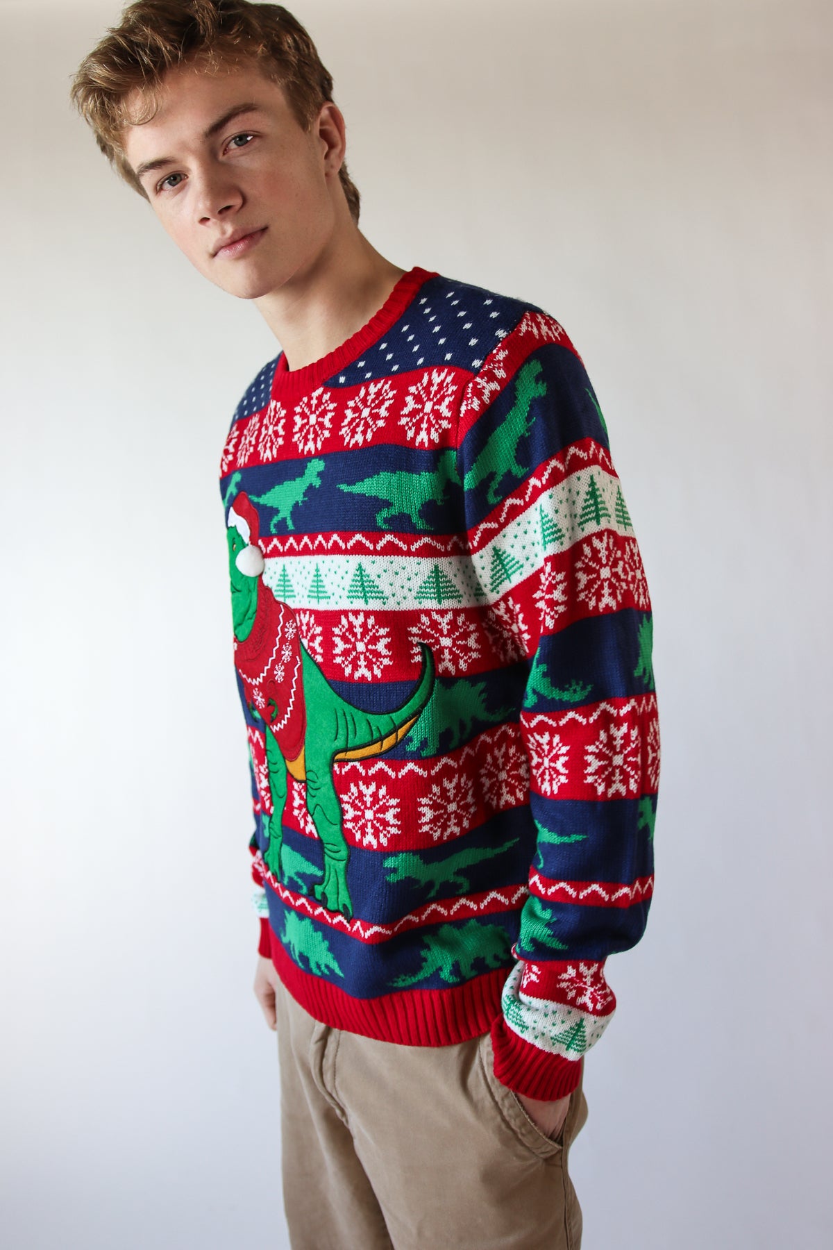 Christmas Sweater On A T-Rex Sweater