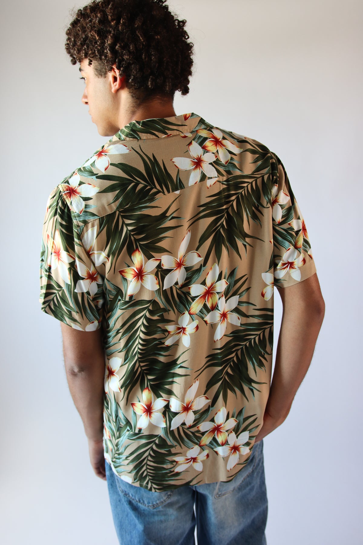 Tan Hibiscus Tropical Hawaiian Shirt