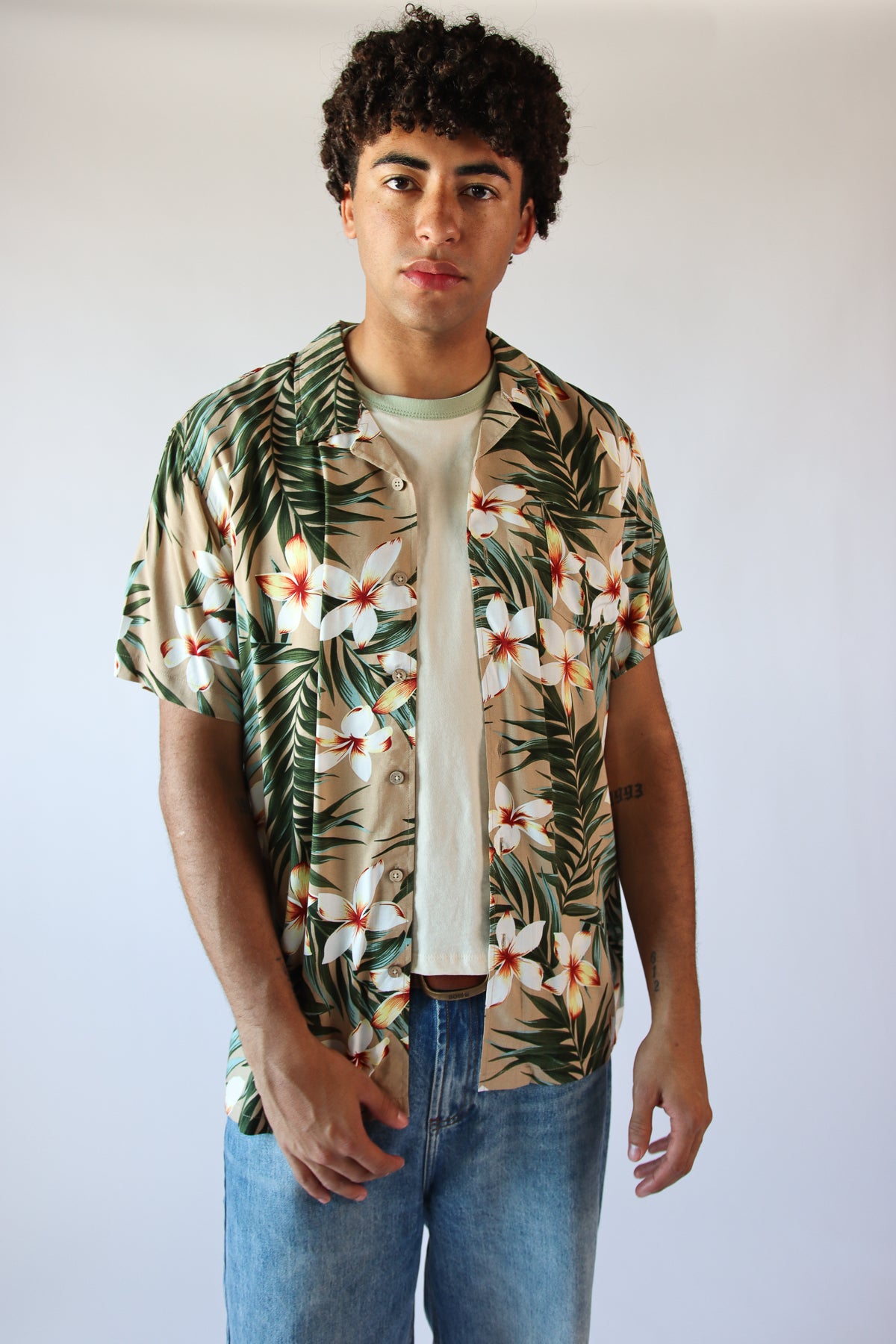Tan Hibiscus Tropical Hawaiian Shirt