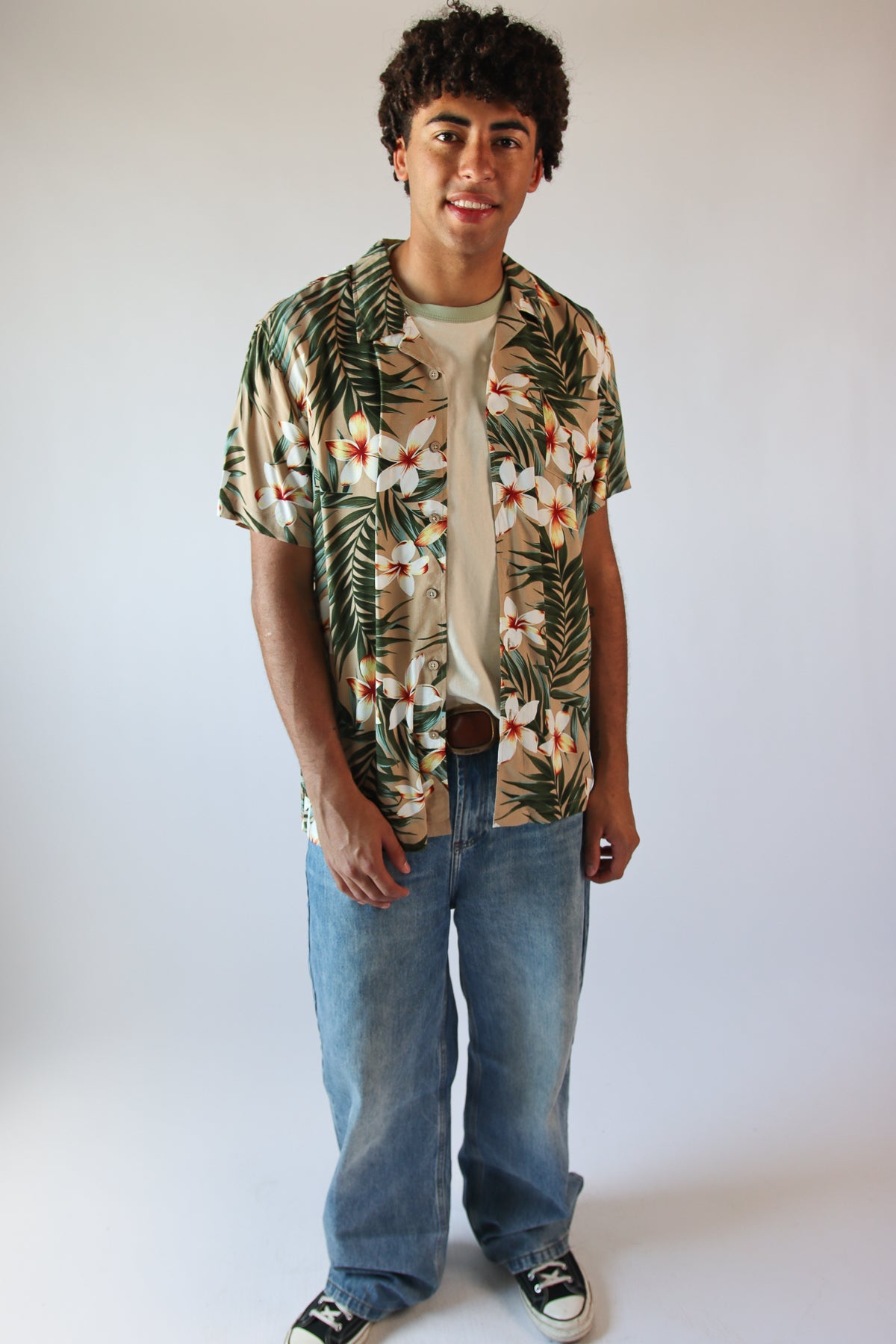 Tan Hibiscus Tropical Hawaiian Shirt
