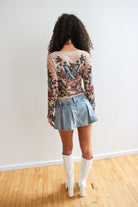 Tattoo Print Mesh Long Sleeve Top