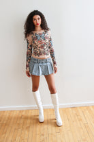 Tattoo Print Mesh Long Sleeve Top