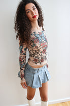 Tattoo Print Mesh Long Sleeve Top
