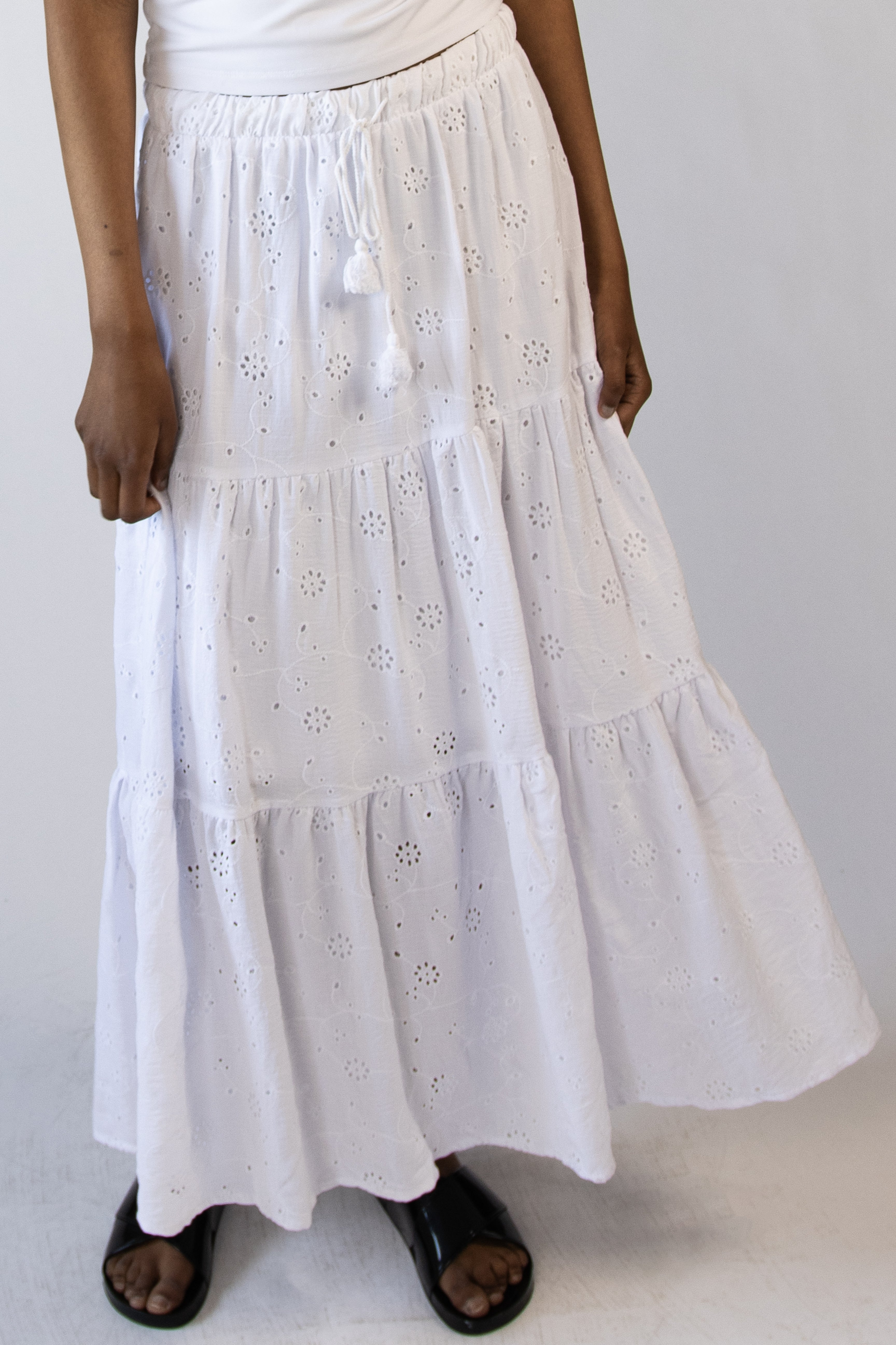 Eyelet Tiered Maxi Skirt