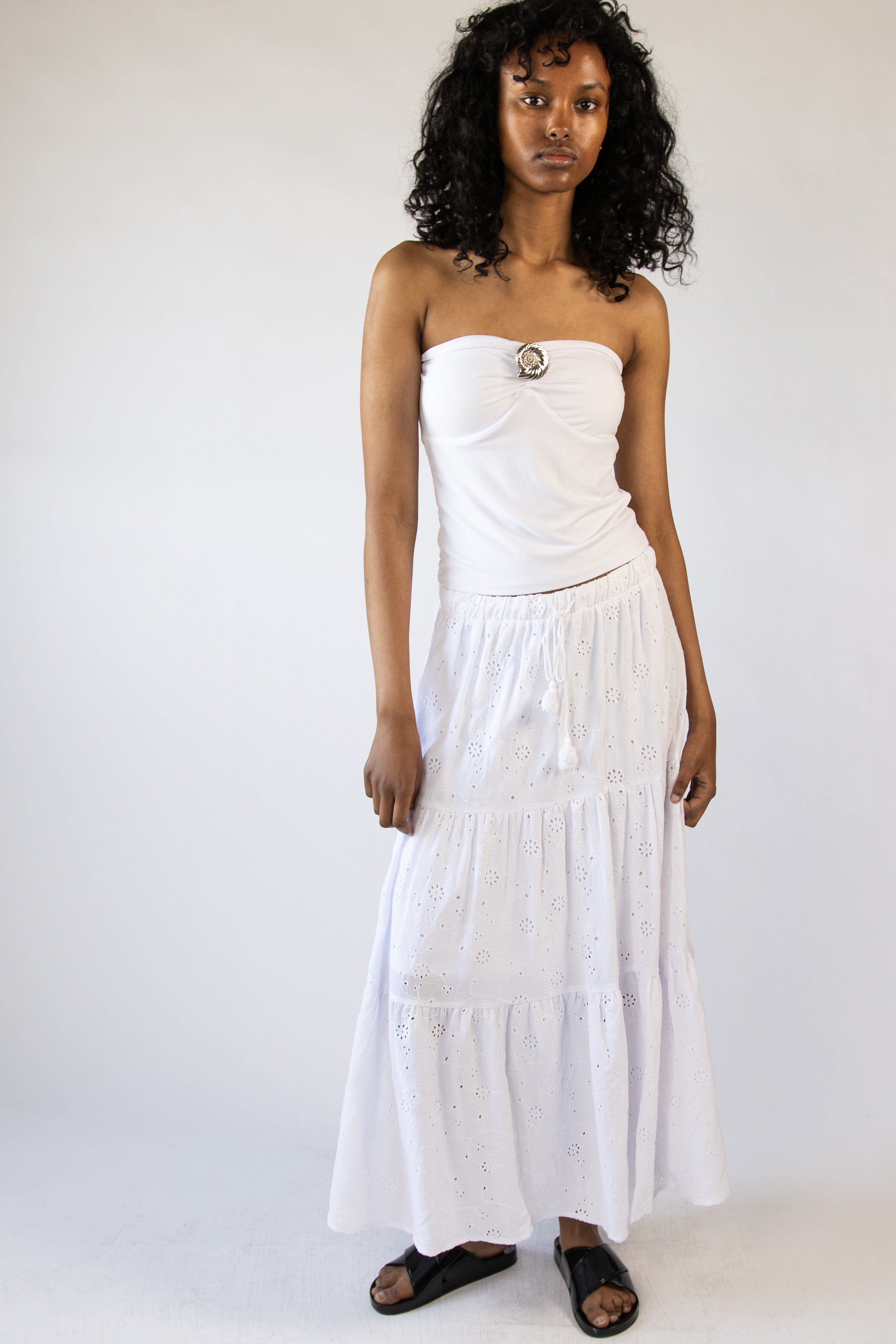 Eyelet Tiered Maxi Skirt