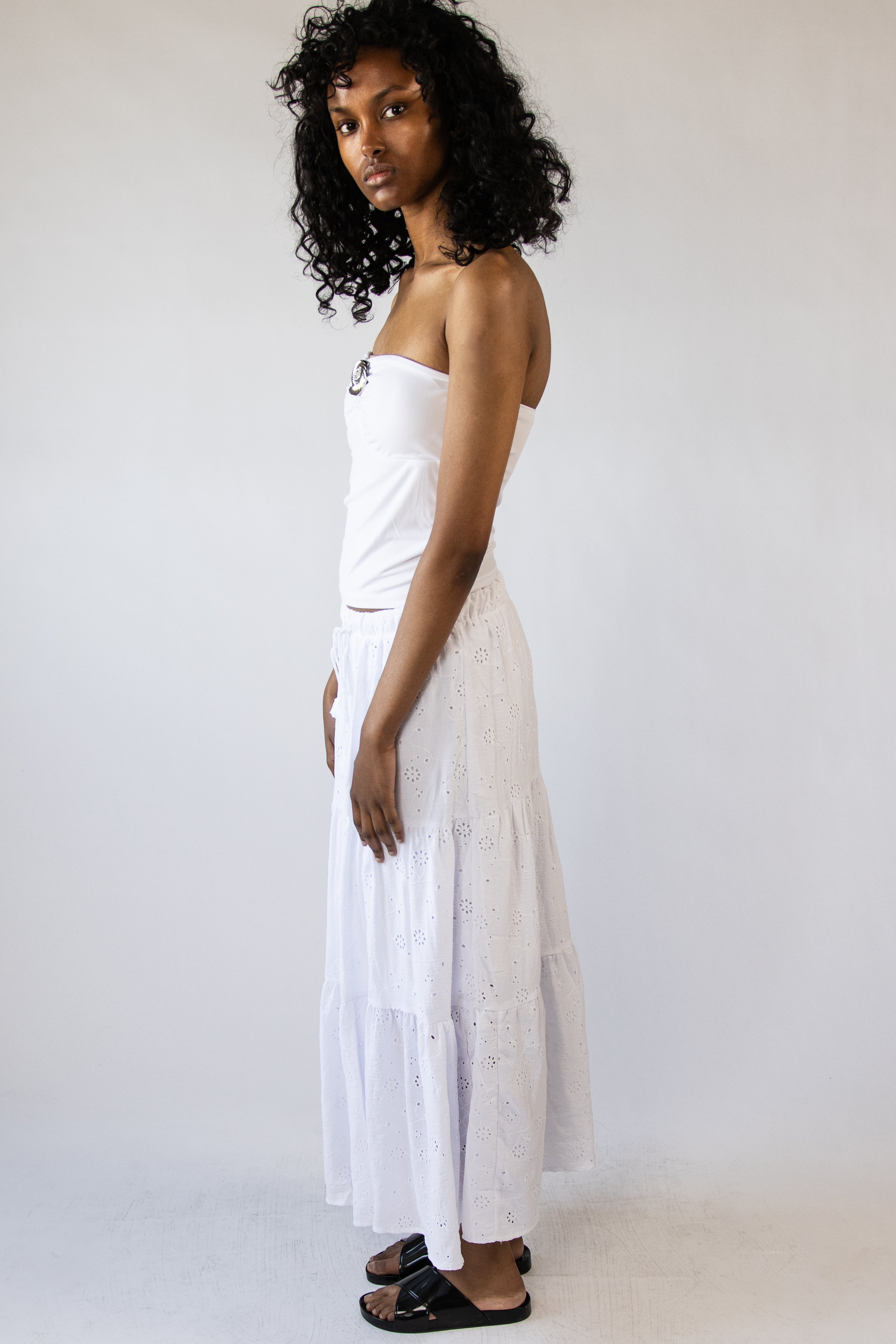 Eyelet Tiered Maxi Skirt