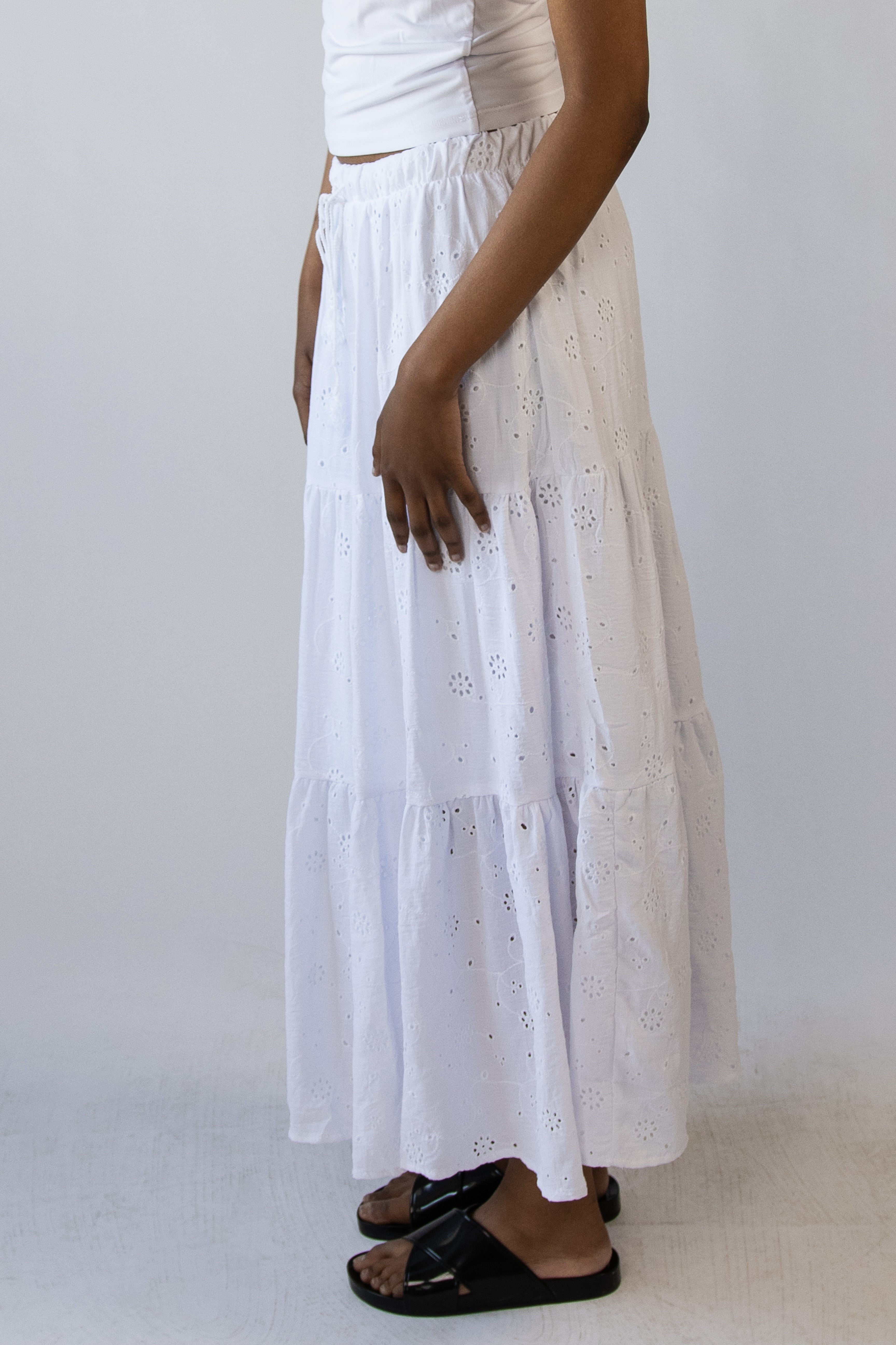 Eyelet Tiered Maxi Skirt
