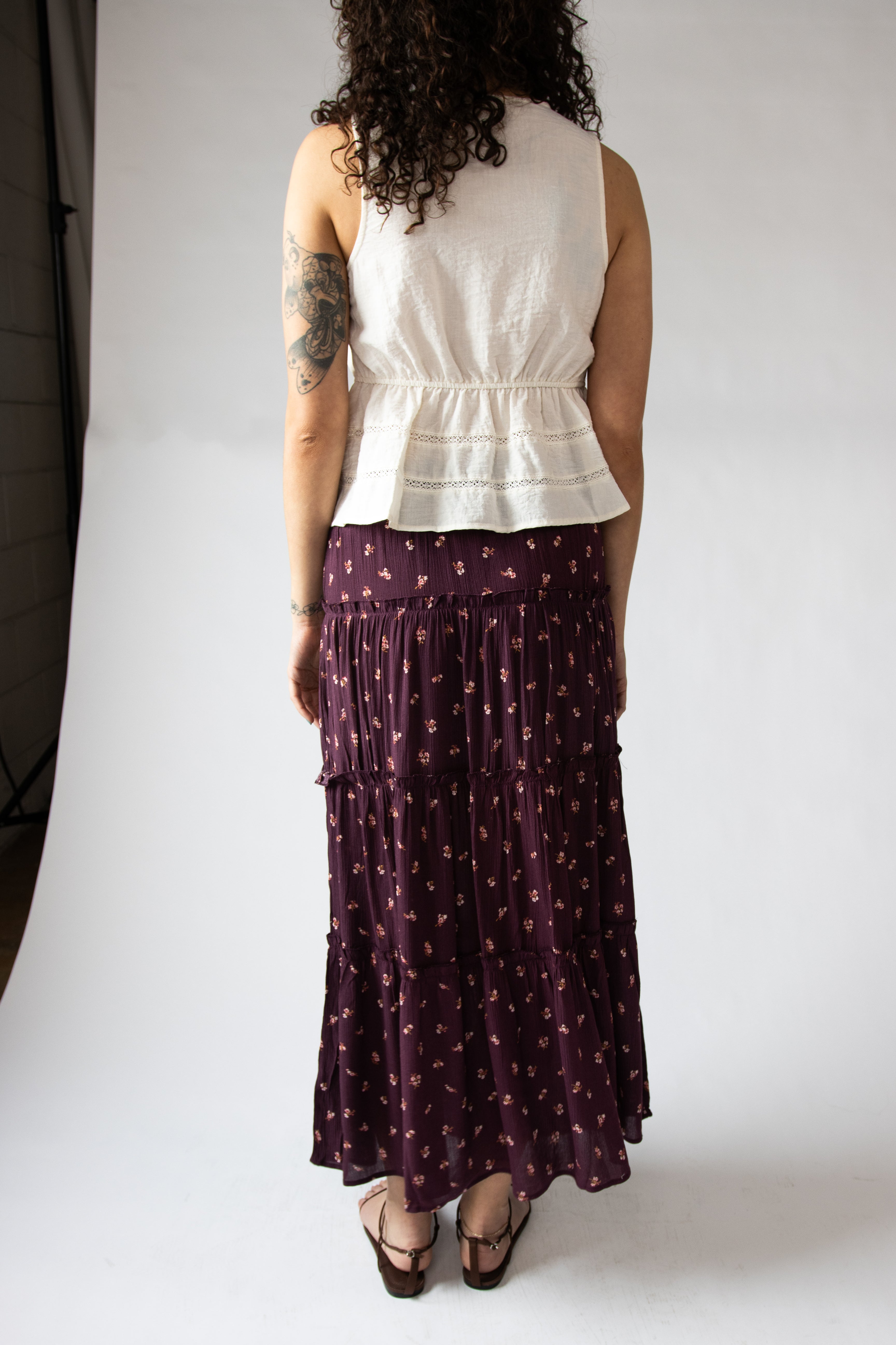 Floral Print Tiered Maxi Skirt