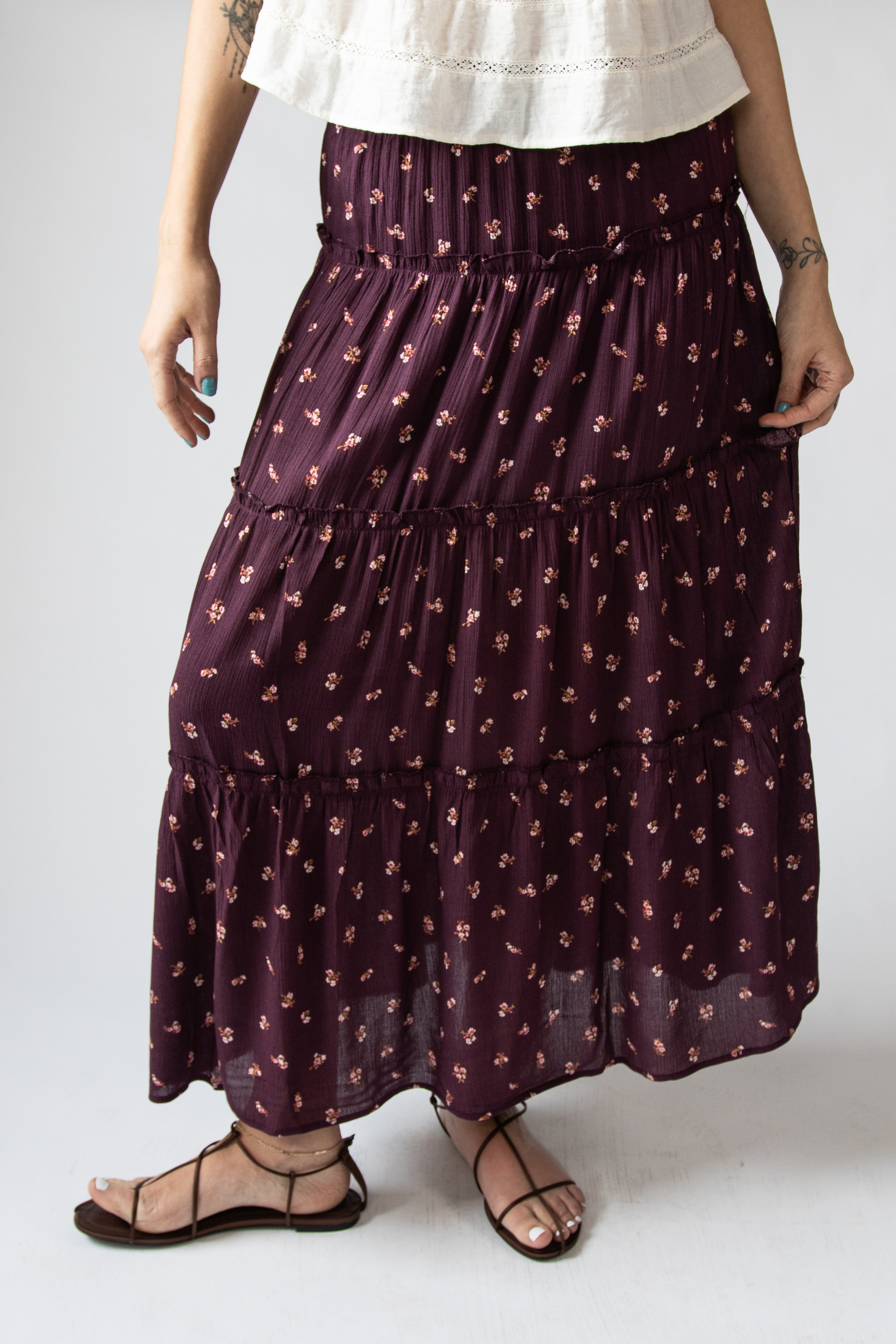 Floral Print Tiered Maxi Skirt