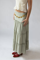 Belted Tiered Maxi Skirt