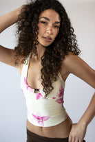 Tropical Floral Wooden Bead Halter Top