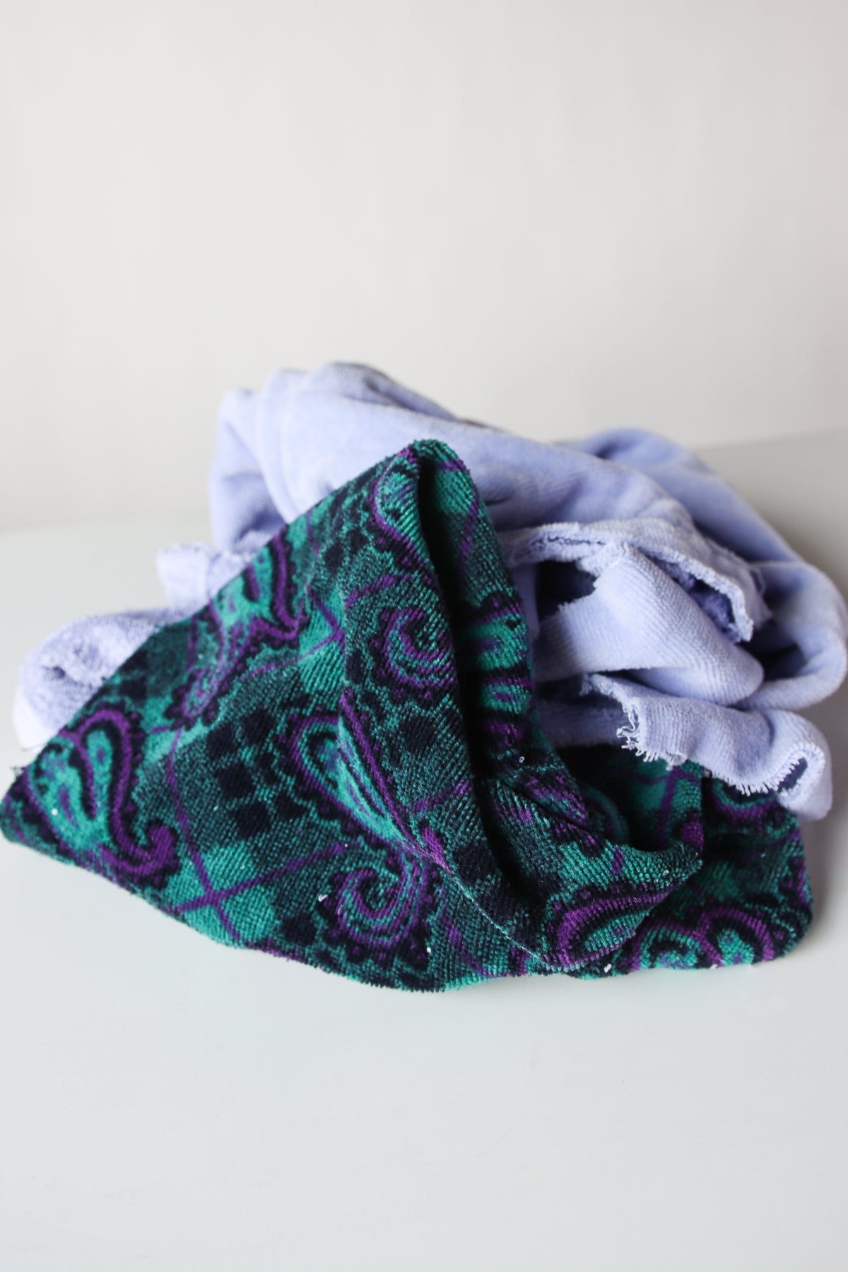 Piled assortment of mixed Turkish terrycloth fabric wiping cloths