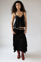 Turquoise Belt Hanky Hem Maxi Skirt