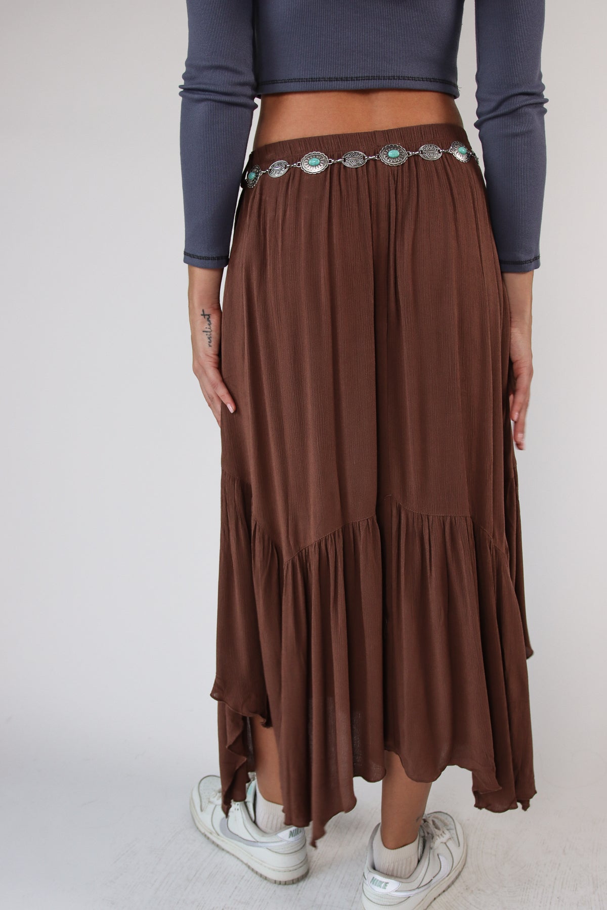Turquoise Belt Hanky Hem Maxi Skirt