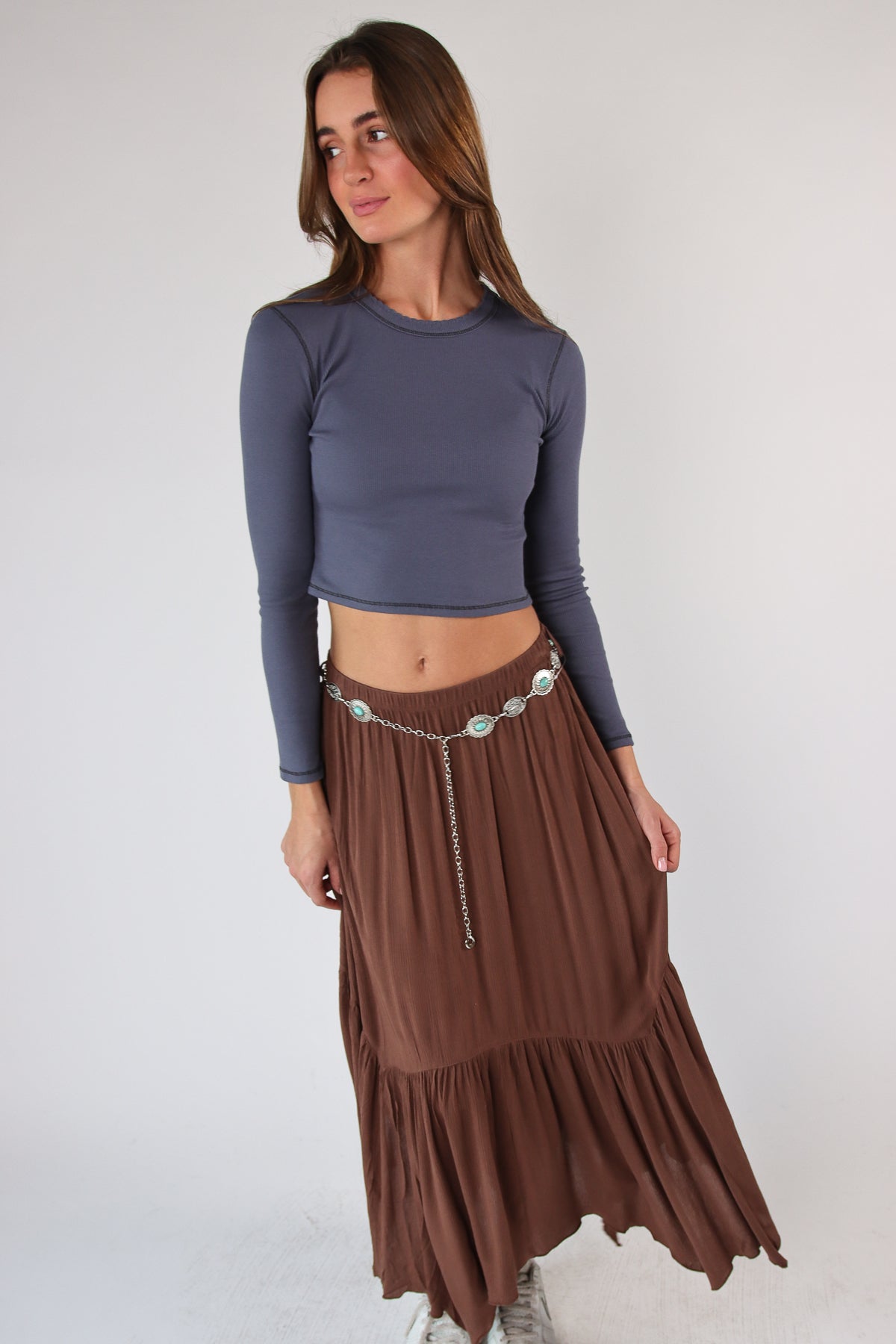 Turquoise Belt Hanky Hem Maxi Skirt – Ragstock