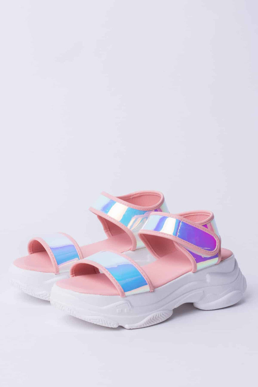 Blush Holographic Velcro Sandals