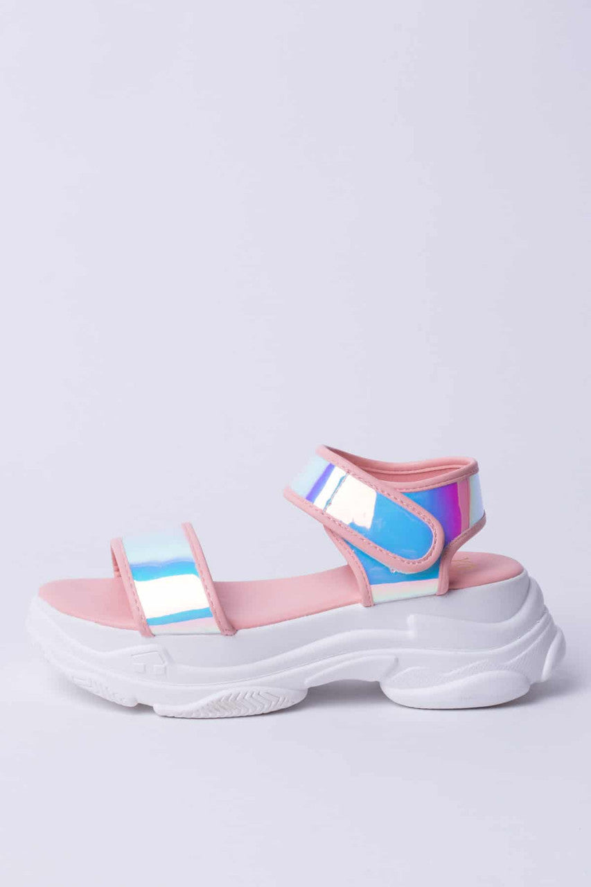 Blush Holographic Velcro Sandals