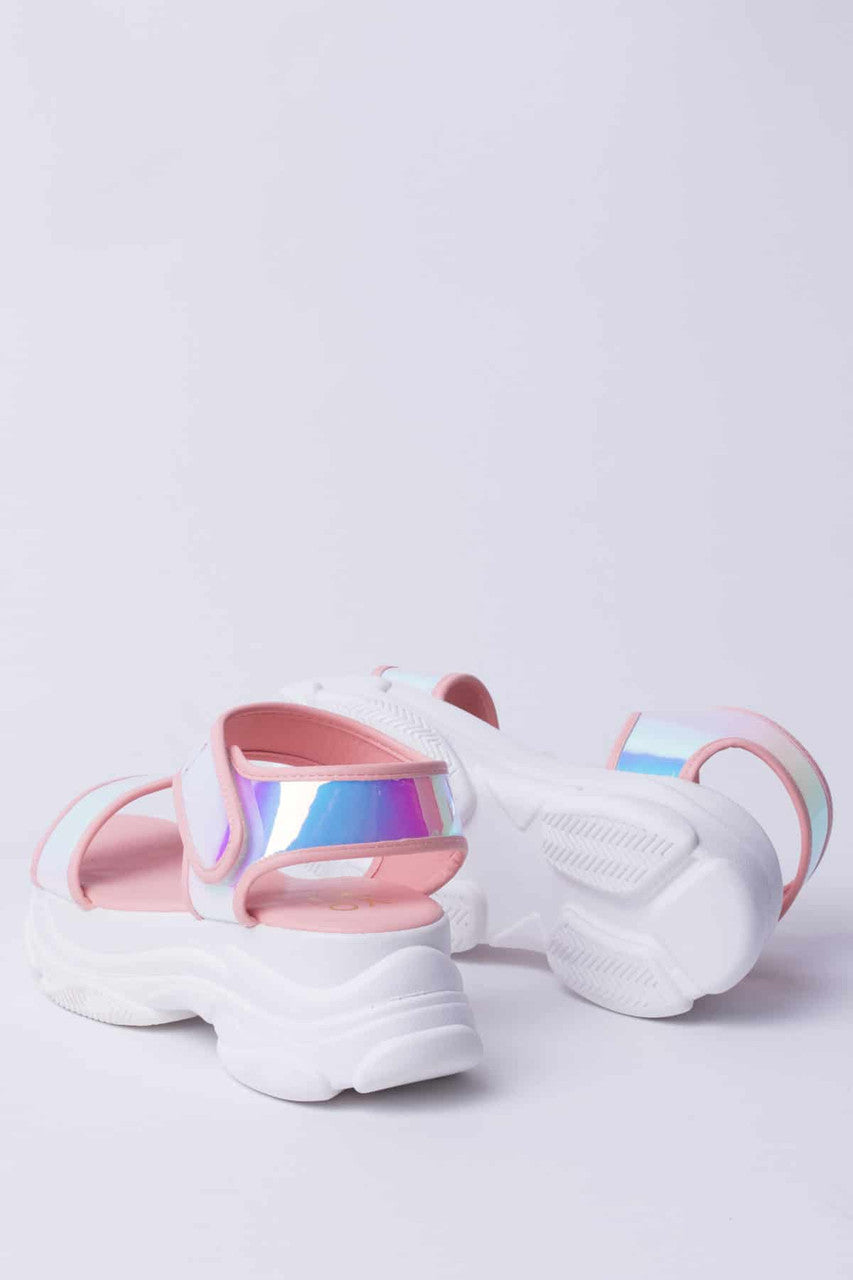 Blush Holographic Velcro Sandals
