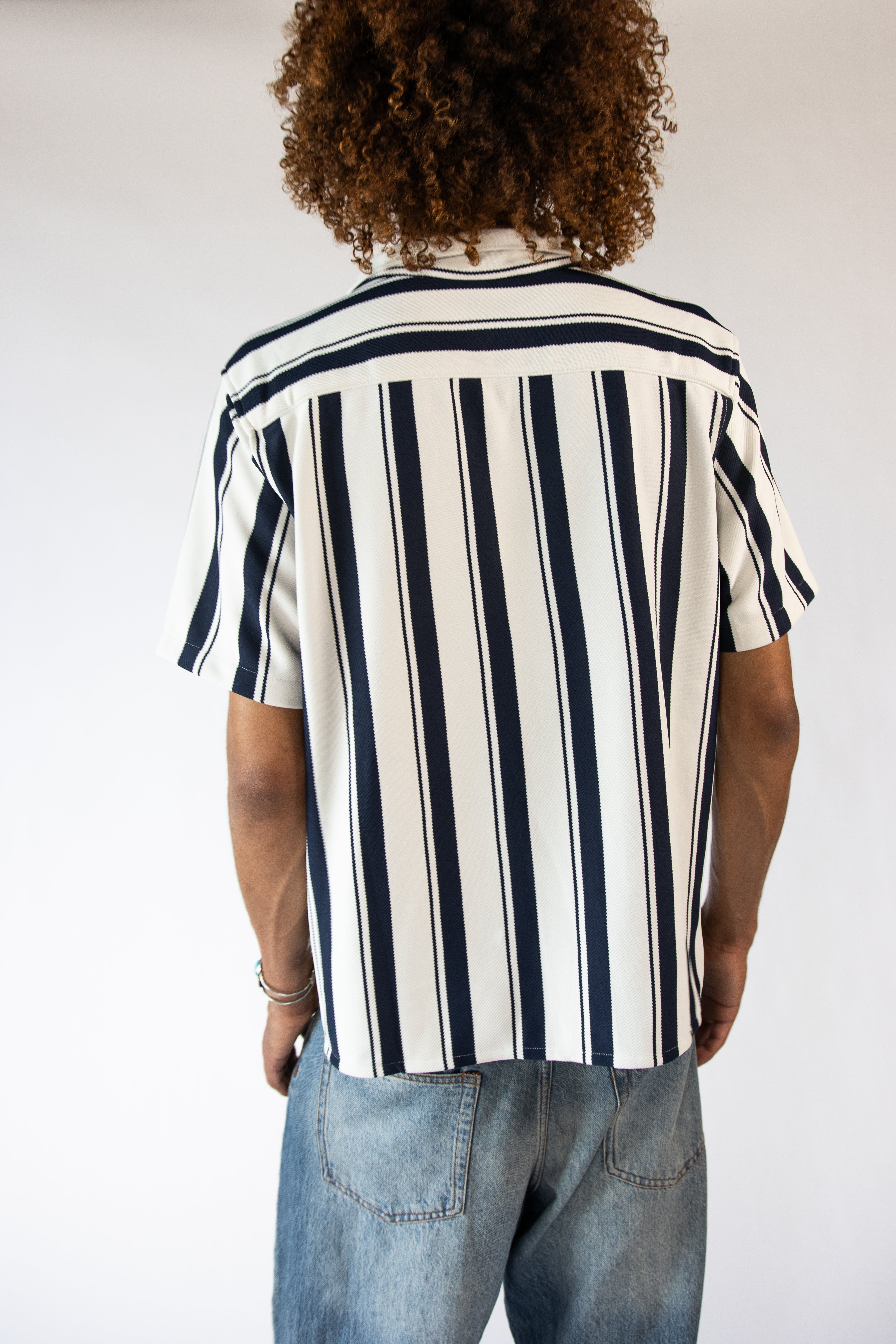 Vertical Striped Textured Button Up Shirt