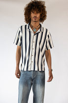 Vertical Striped Textured Button Up Shirt