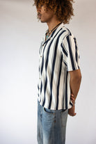 Vertical Striped Textured Button Up Shirt