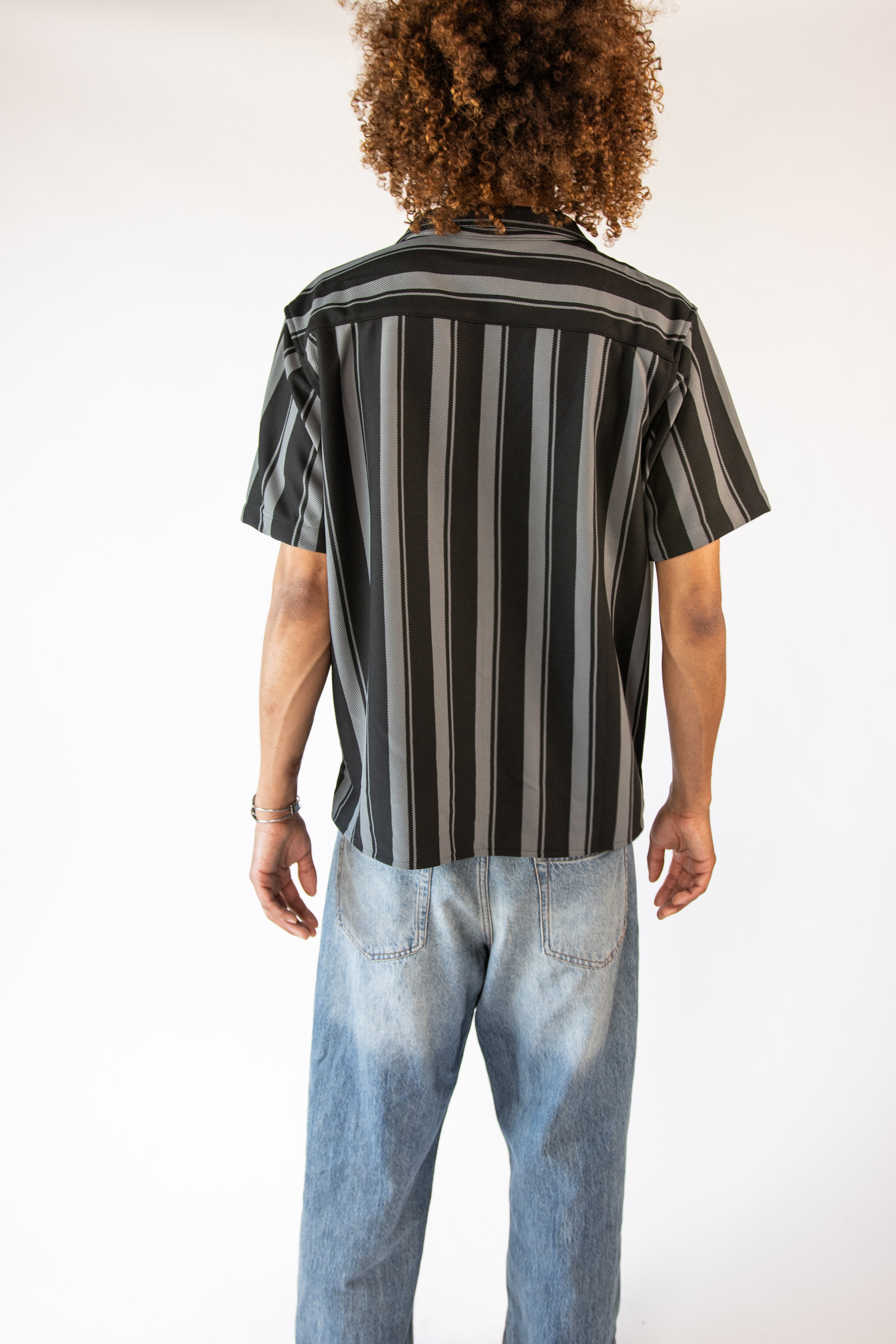 Vertical Striped Textured Button Up Shirt