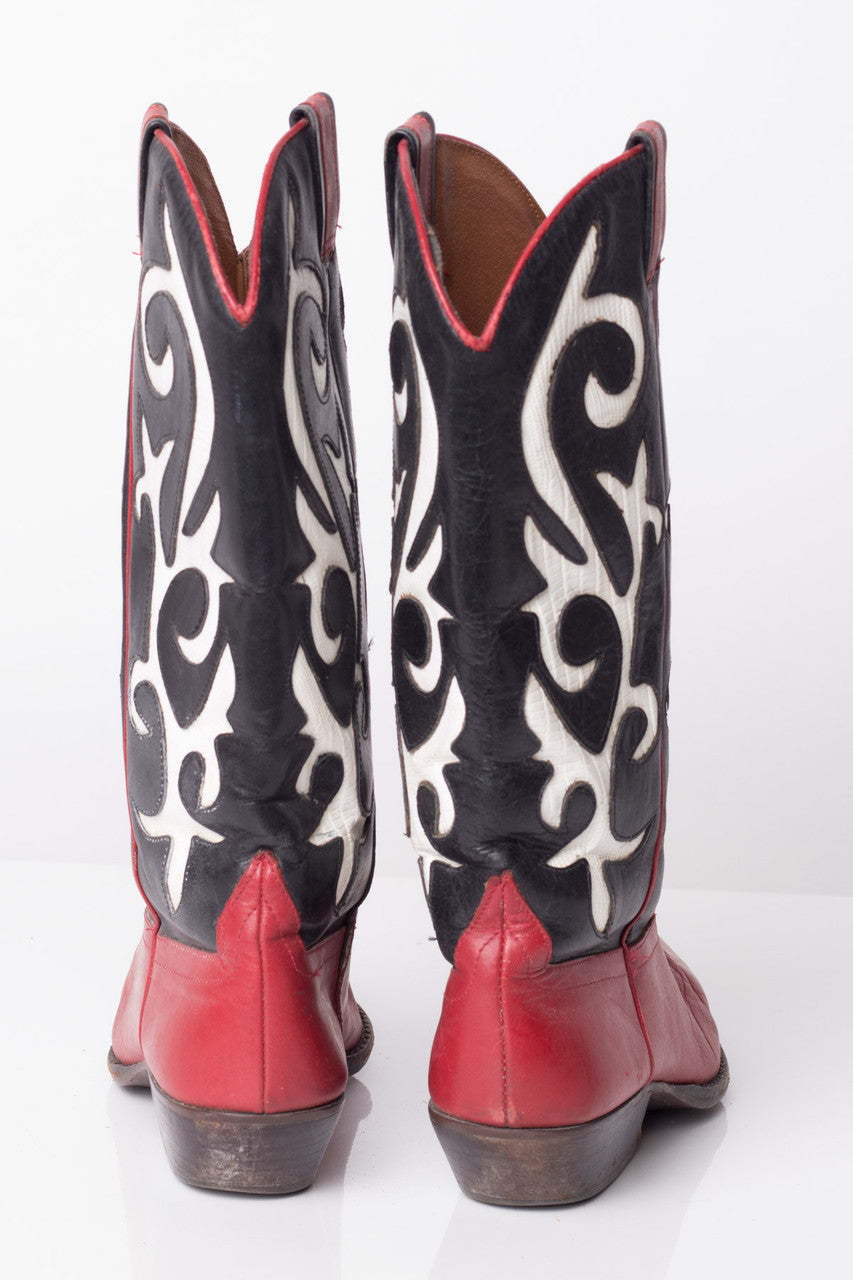 Red & White Vintage Cowboy Boots (6 M)