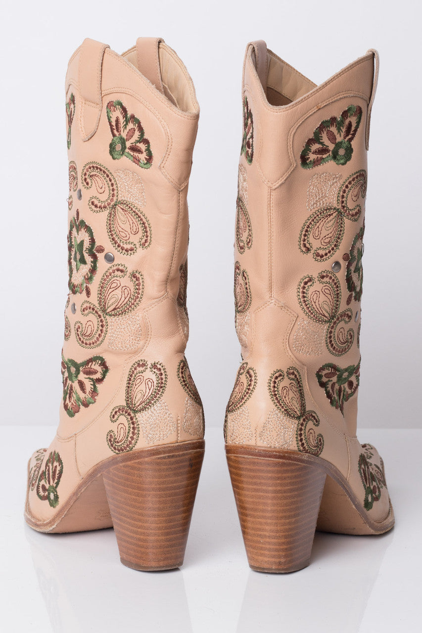 Embroidered High Heel Vintage Cowboy Boots