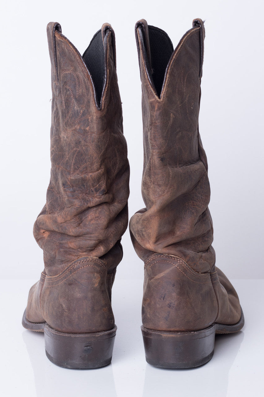 Detailed Leather Vintage Cowboy Boots (10D)