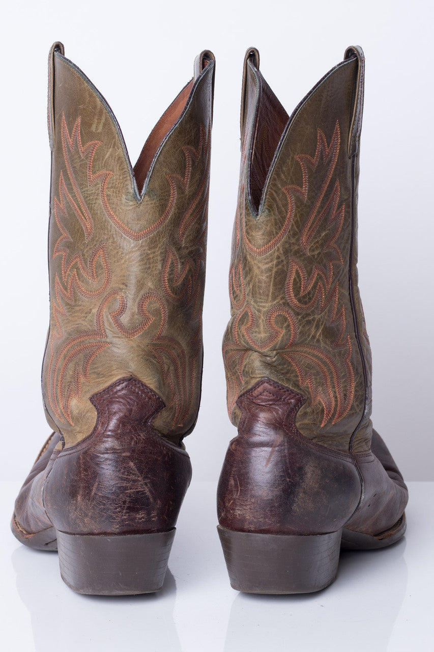 Green Leather Ariat Vintage Cowboy Boots (13D)