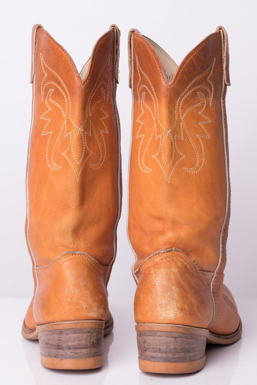 Vintage Orange Leather Cowboy Boots (9.5W)
