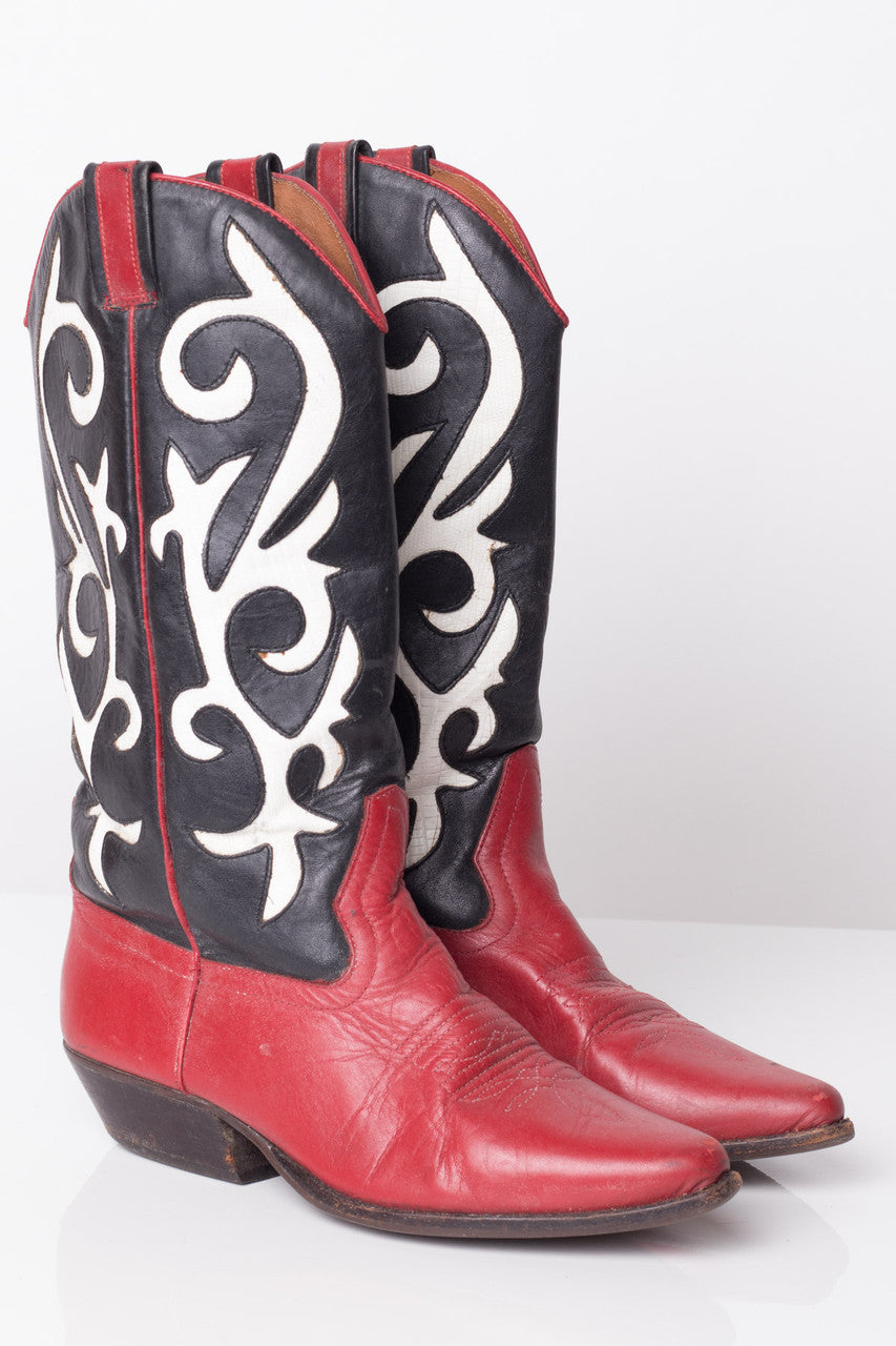 Red & White Vintage Cowboy Boots (6 M)
