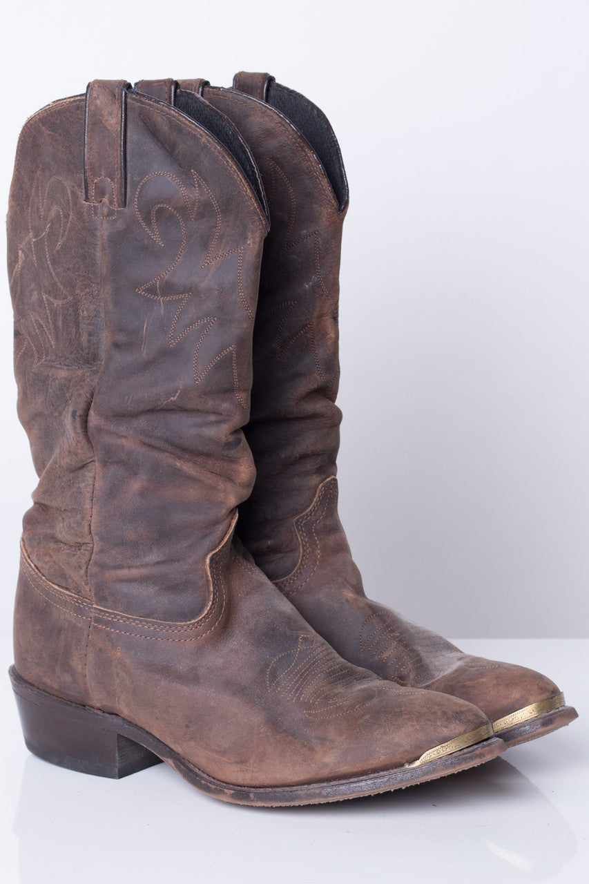 Detailed Leather Vintage Cowboy Boots (10D)